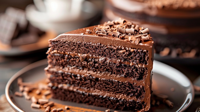 A decadent slice of chocolate cake