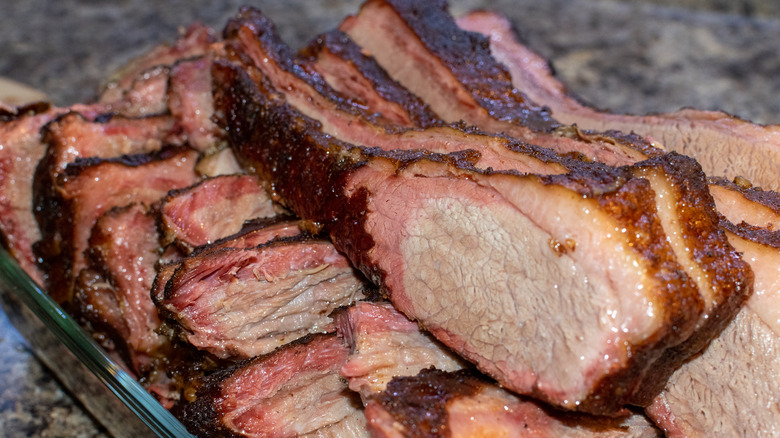 Sliced brisket with smoke rings