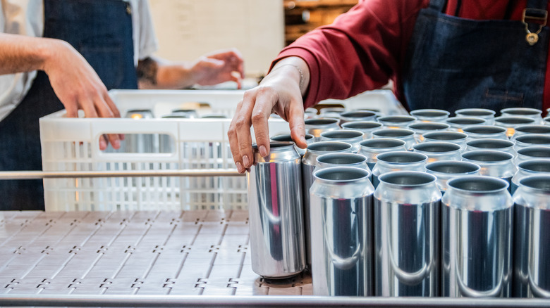 workers filling tallboy cans