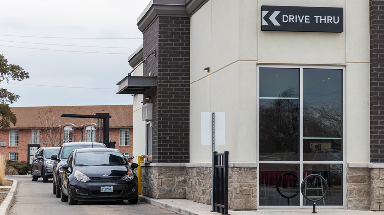 Outside a Starbucks drive-thru