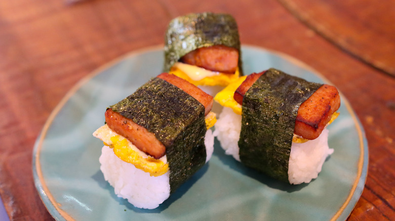 Spam musubis on a plate