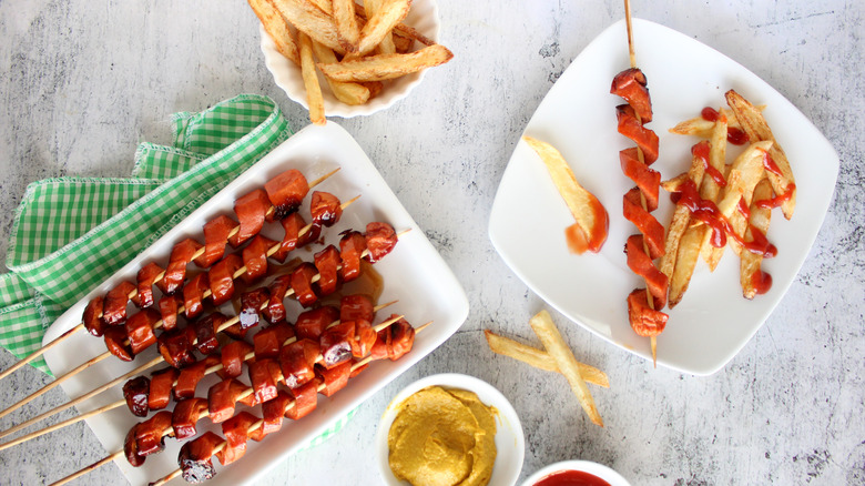 spiral cut hot dogs with fries