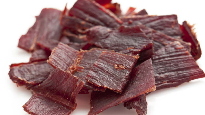 Close up of store bought beef jerky