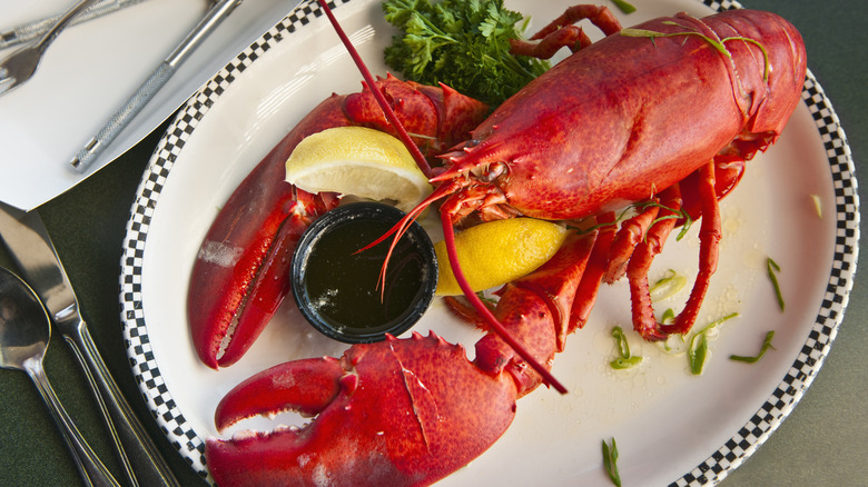 Lobster on plate with lemon