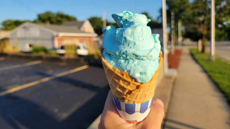 Blue moon ice cream on cone