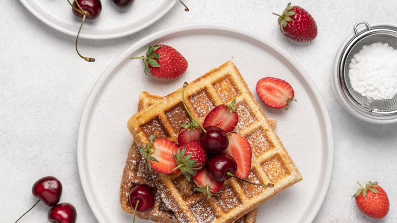 Belgian waffles with strawberries