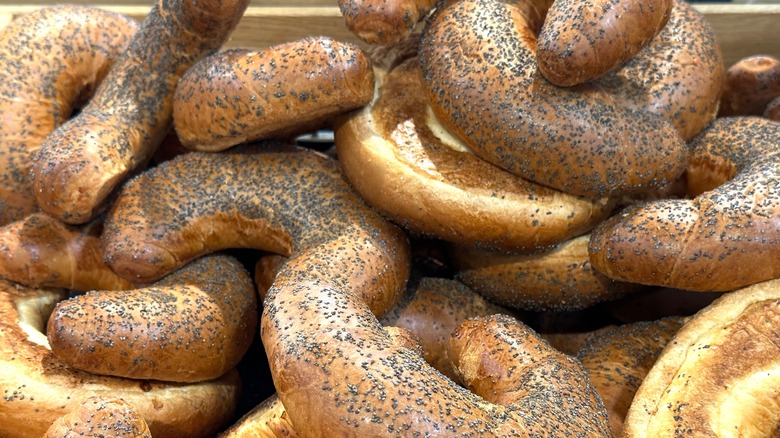 Pile of poppy seed bagels