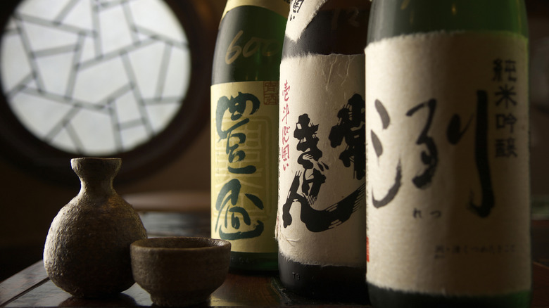 Bottles of sake and sake service