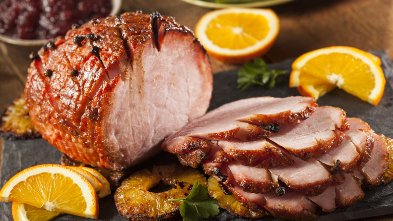 A honey glazed ham with cloves