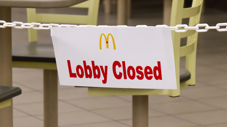 McDonald's lobby closure sign