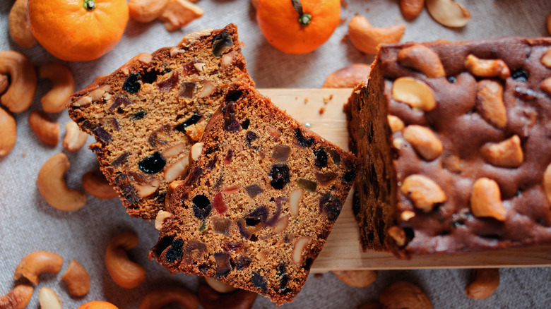 Fruitcake loaf on a table