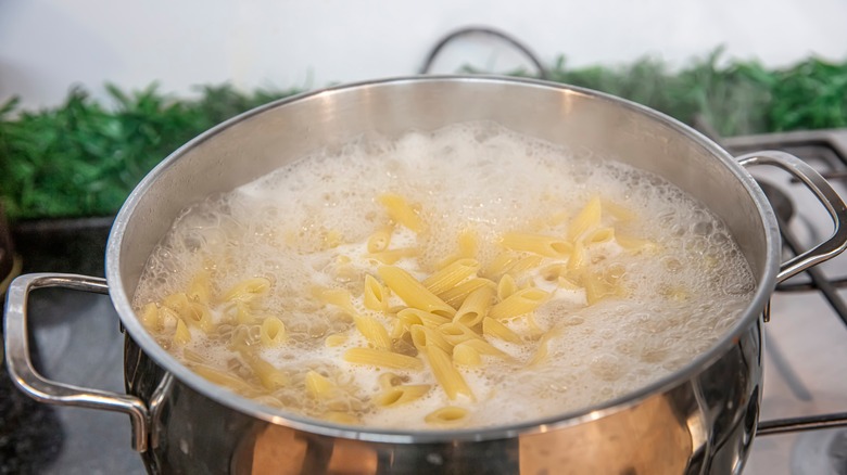 Pasta boiling in pot of water