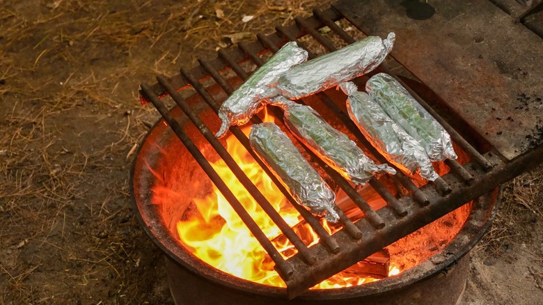 Corn in foil on grill