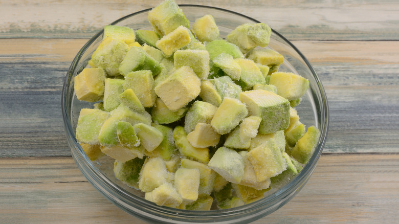 frozen avocado in glass bowl