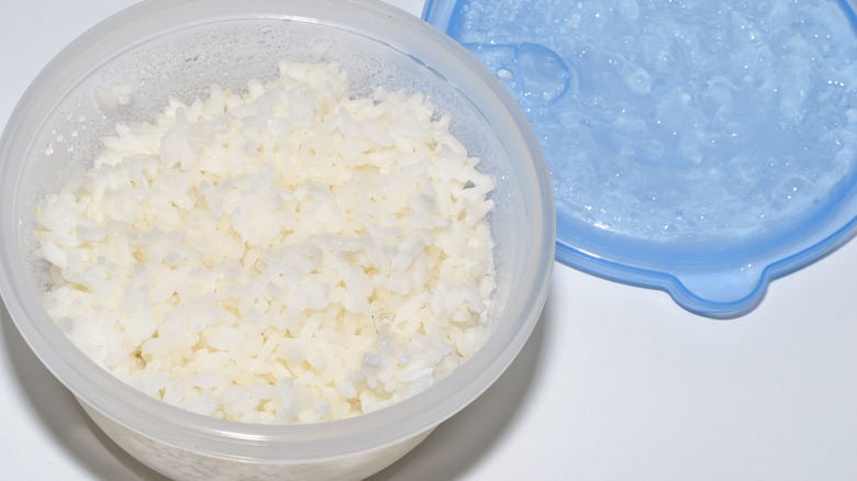 container of frozen white rice