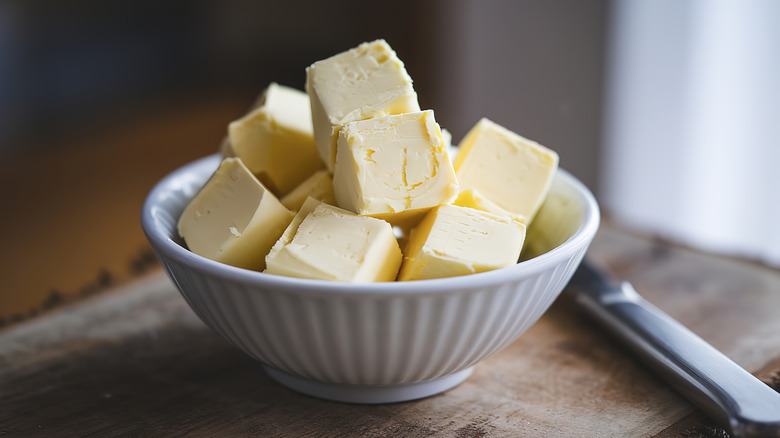 A bowl of butter cubes