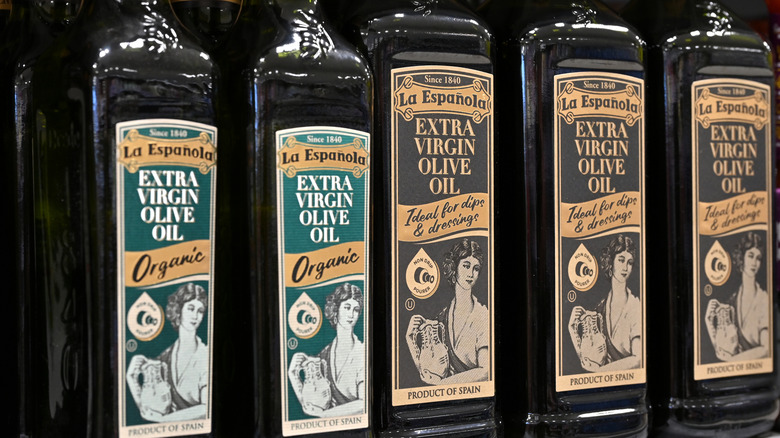 Bottles of extra virgin olive oil