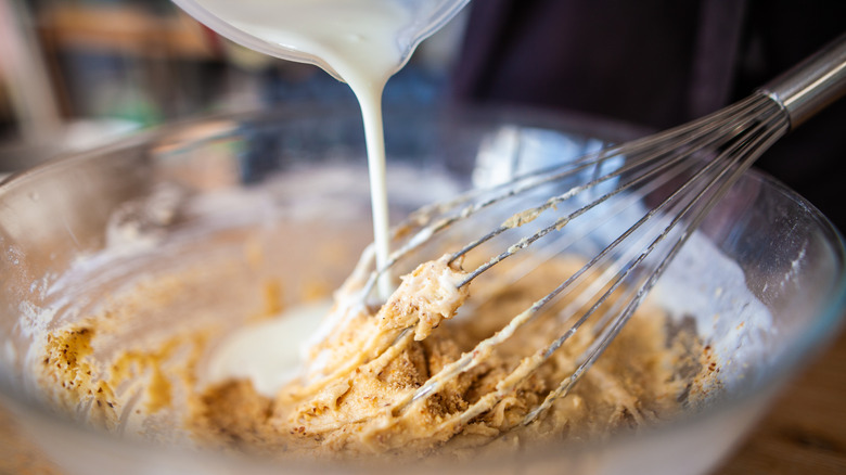 Adding milk to batter