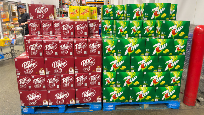 Pallets of Dr Pepper and 7Up at Costco