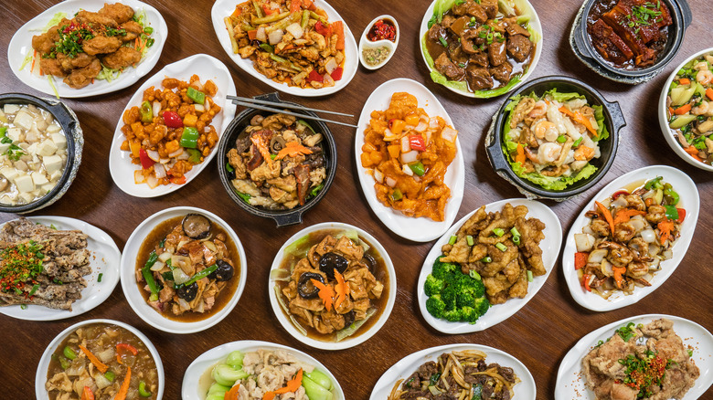 Assorted dishes of Chinese food