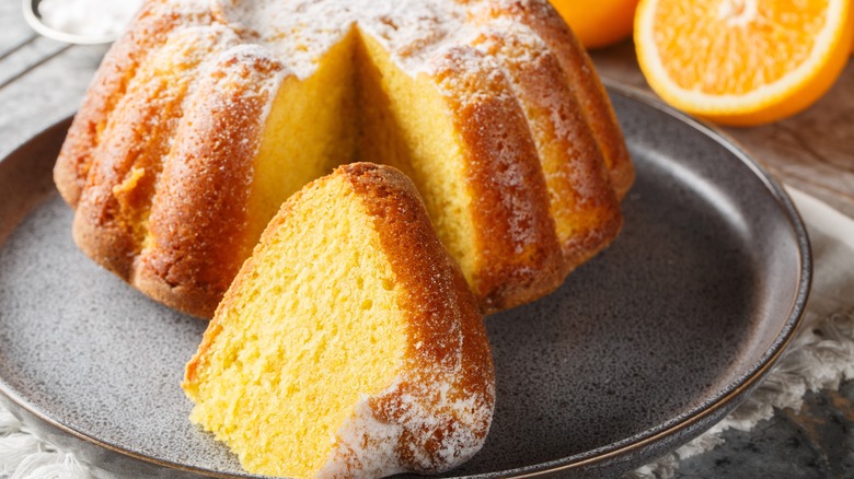 Slice of moist orange pound cake