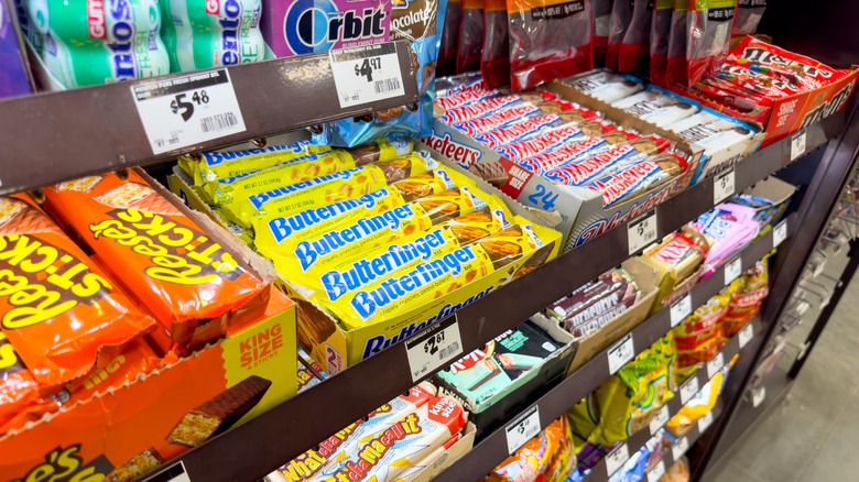 Gum and candy displayed at grocery checkout