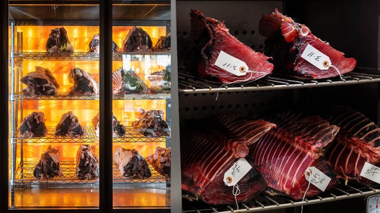 dry aging chambers with beef and tuna