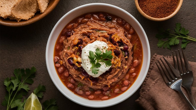 A bowl of refried beans