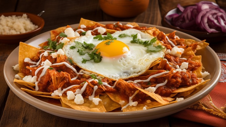 Chilaquiles with fried egg toppings