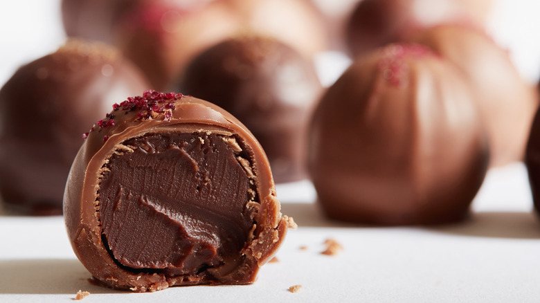 Chocolate truffles with cross section