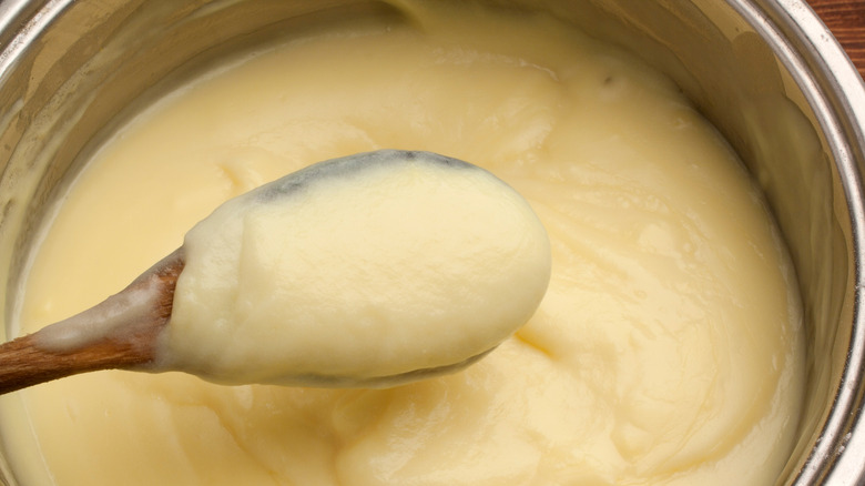 Spoonful of cooked custard