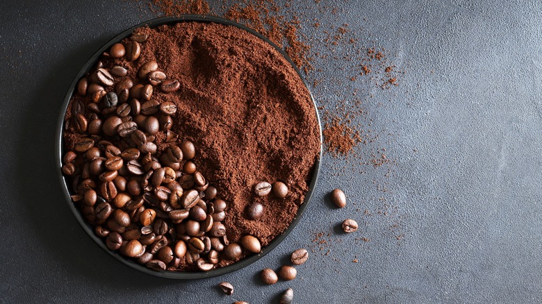 coffee beans and grounds in bowl