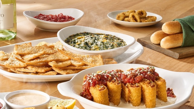 Assortment of Olive Garden appetizers