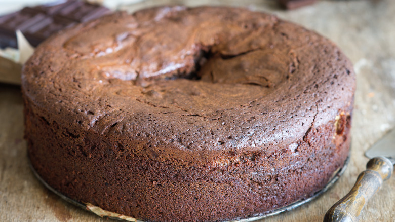 chocolate cake with sunken center