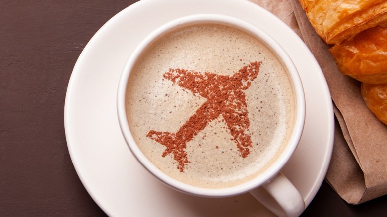 Coffee with cocoa powder airplane