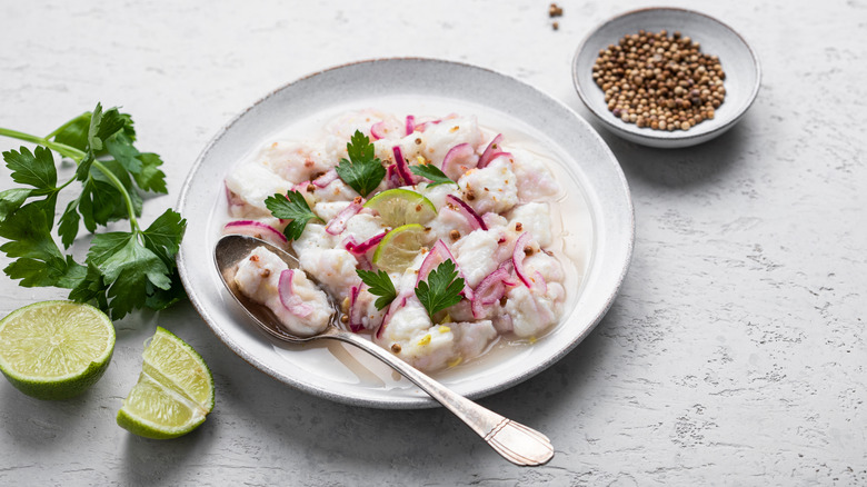 ceviche presented on plate