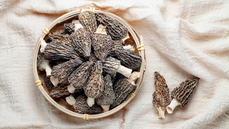 Dried morels in a basket