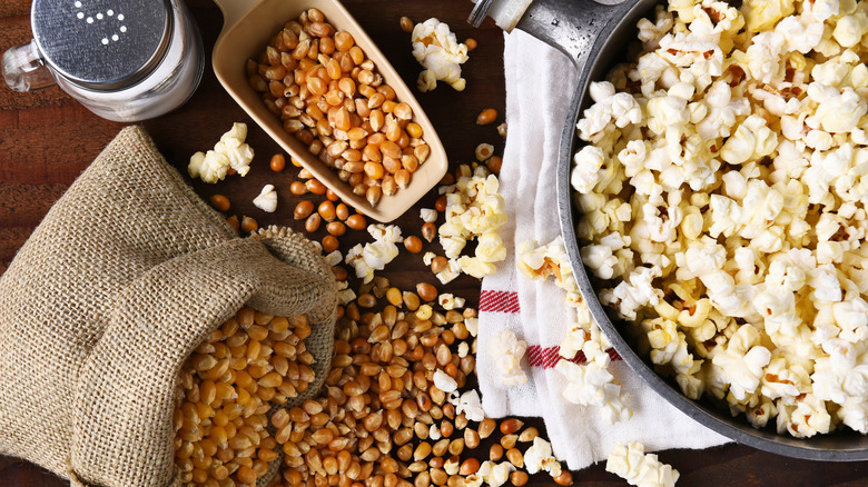 Kernels and popped popcorn