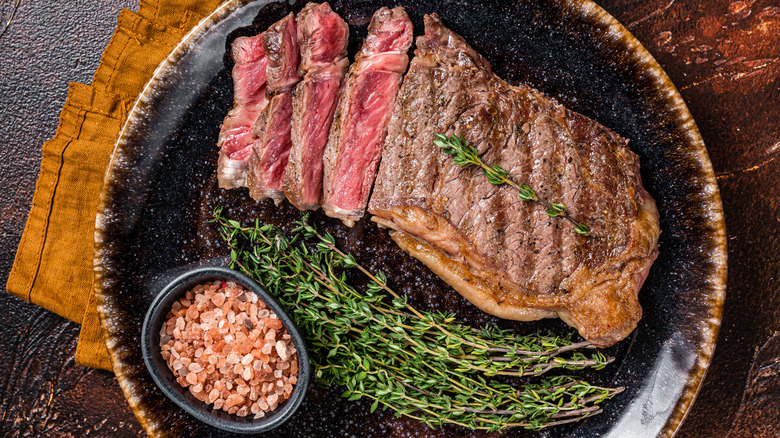 Sliced steak on a plate