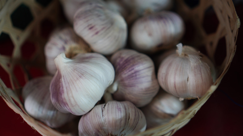 garlic in woven basket