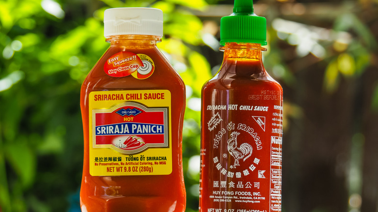 bottle of Sriraja Panich and Hoy Fong Foods brand