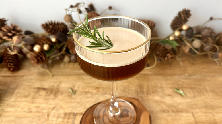 Rosemary garnish in espresso martini