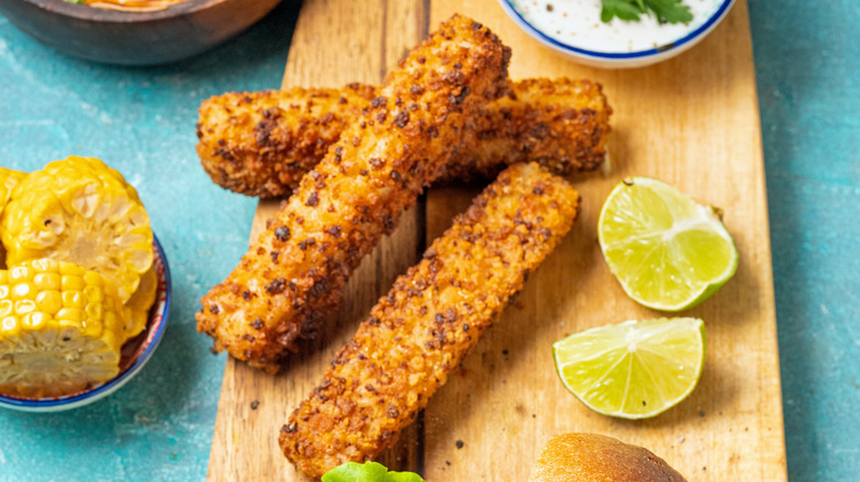 Fish stick with crispy cheese