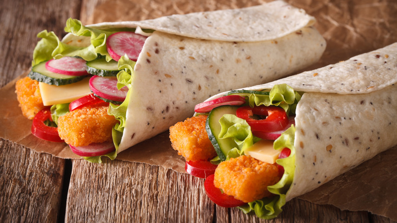 Fish stick wrap with toppings