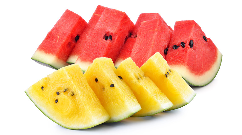 Red and yellow watermelon slices