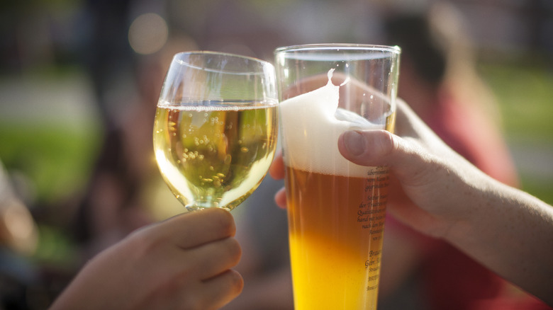 Glass of wine and a glass of beer