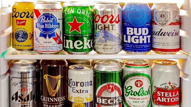 Beers on refrigerator shelf