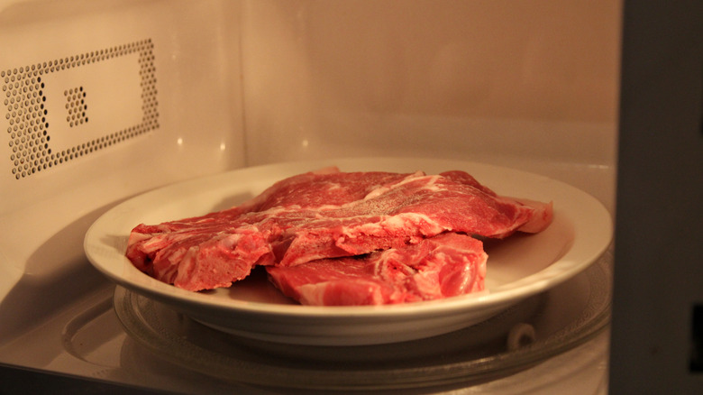 Steaks in a microwave