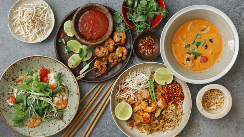 four dishes of thai food