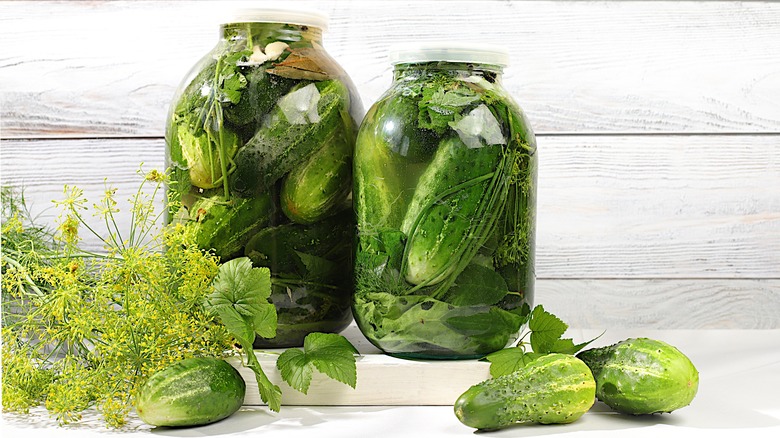 Two jars of whole pickles